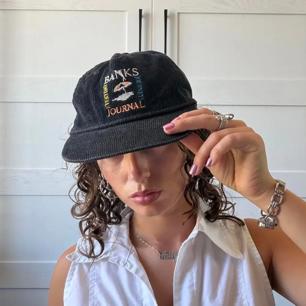 Vintage banks journal black corduroy hat